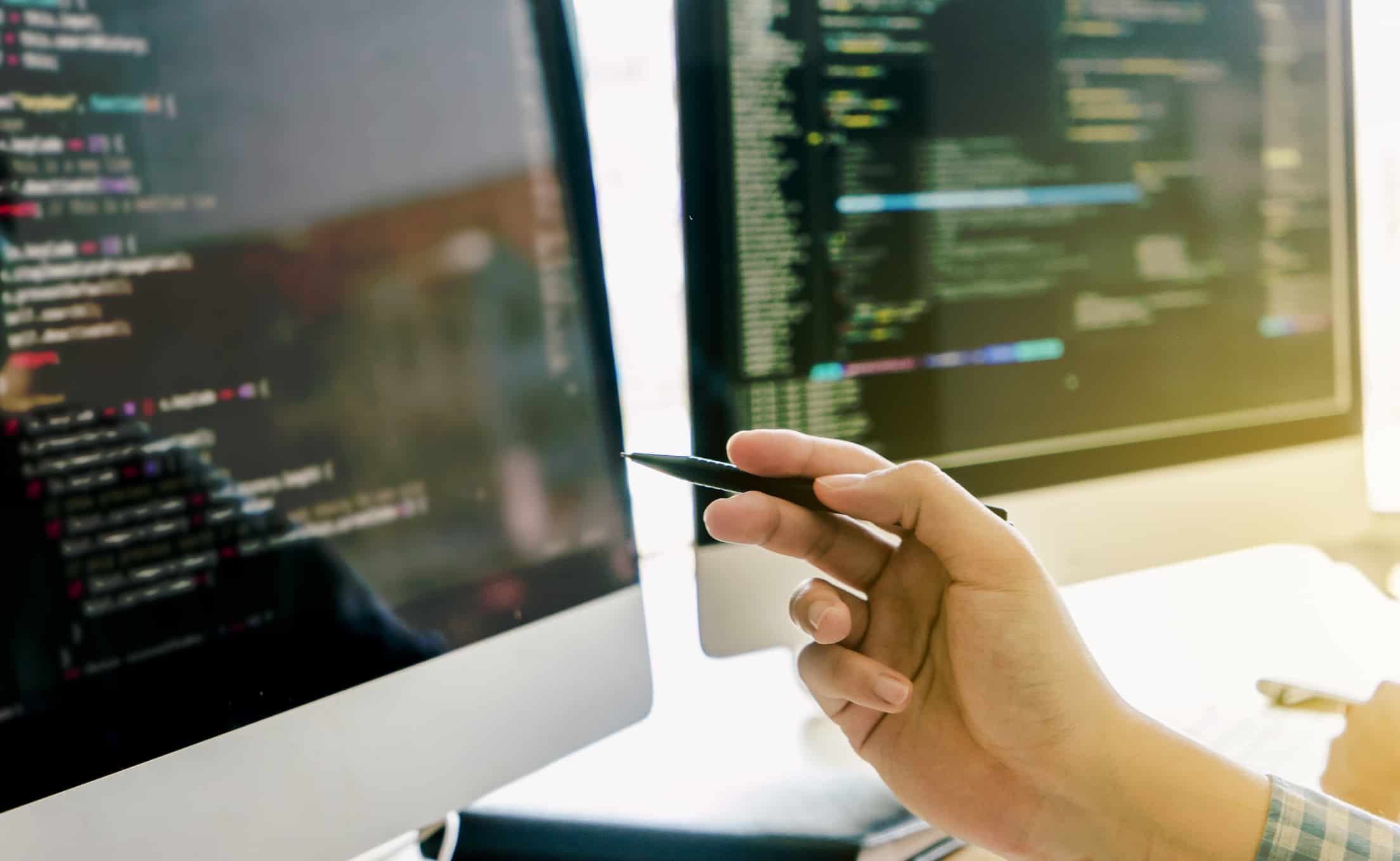 programming and coding technologies. Website design. Programmer working business in software develop company office screen computer background 7T Development Process - Develop